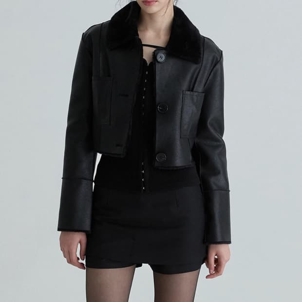 낫유어로즈 숏 리버시블 레더 무스탕