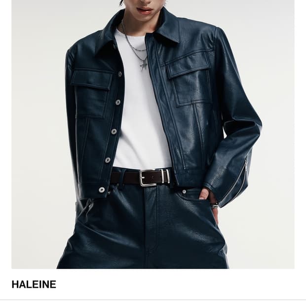 알렌느 트러커 레더 자켓 1사이즈 네이비