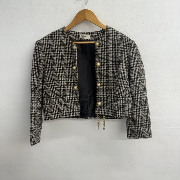 JPN LESQUISSE 하운드투스 크롭 트위드 자켓 os
