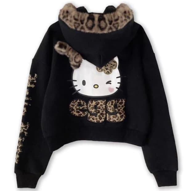 새상품) Avail 헬로키티 호피 퍼 후드집업 갸루