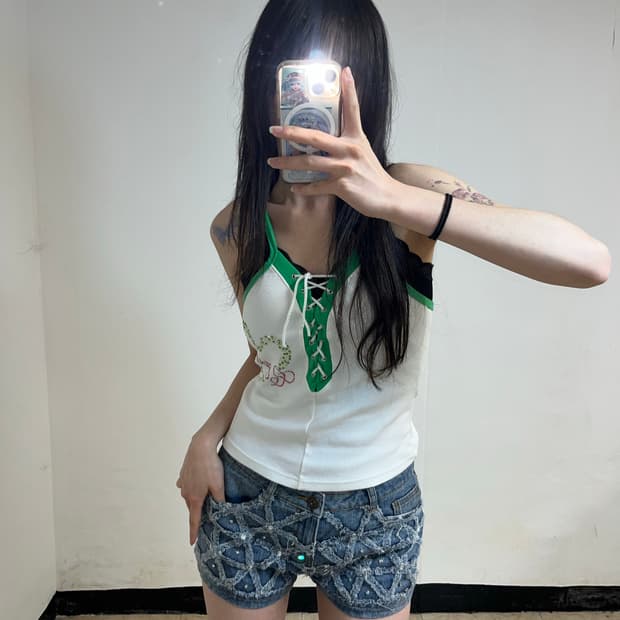 00‘s J2K 그린 래글런 레이스업 슬리브리스