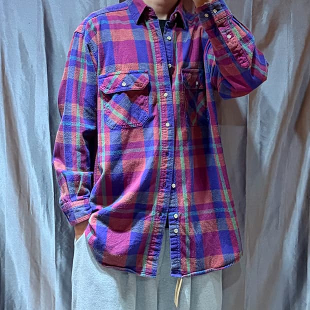 XXL Woolrich USA 울리치 퍼플 체크패턴 울 셔츠