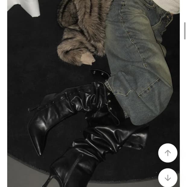 블랙업 스냅버튼 스틸레토 레더부츠 245