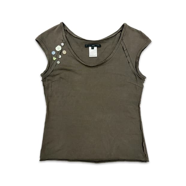 빈티지 카키 포인트 단추 레이어드 슬리브리스