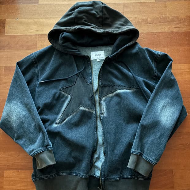엑스톤즈 빈티지 워싱 스타 데님 후드집업