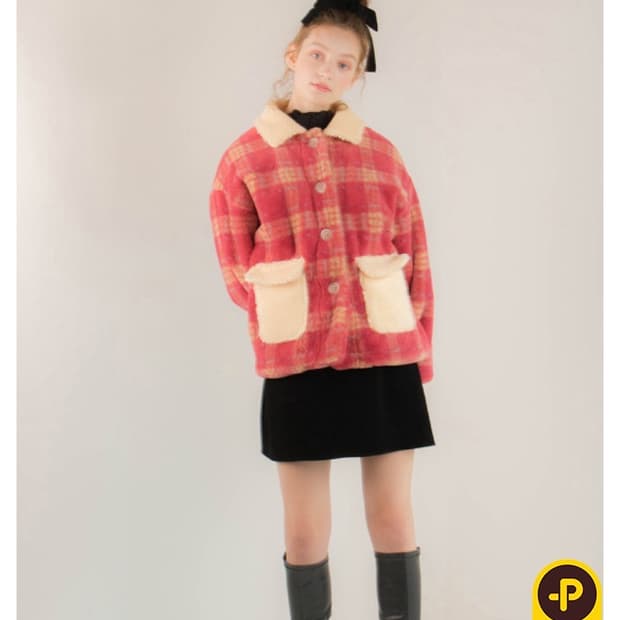 시눈 레드 체크 퍼자켓