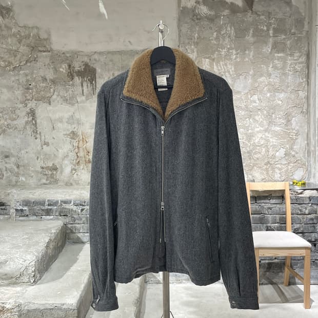 요지 야마모토 뿌르 옴므 그레이 램 스킨 퍼 투 웨이 집업 자켓