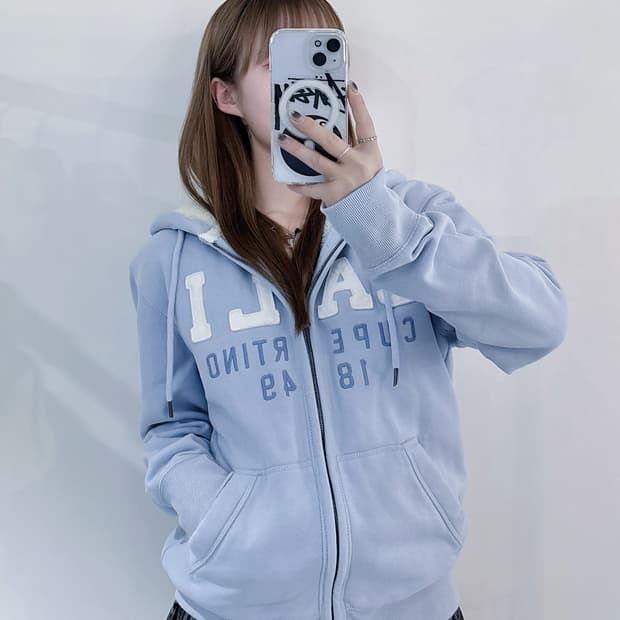 후아유 베이비블루 양털 후드집업