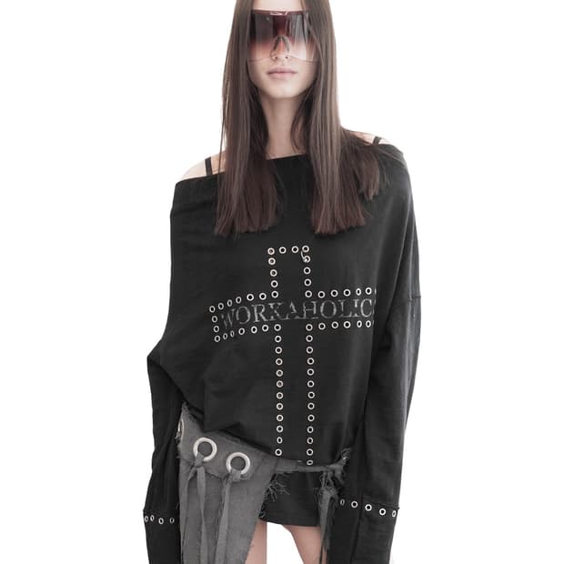 키묘 kimyo 크로스 피어싱 오프숄더 티셔츠