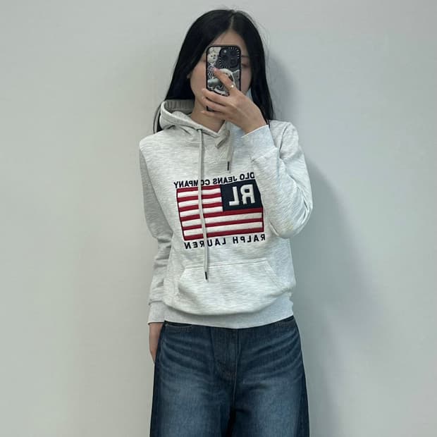 폴로 랄프로렌 성조기 그레이 후드티