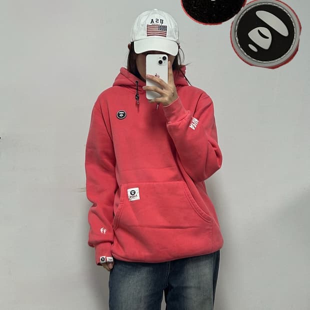 에이프 벨크로 패치 로고 핑크 후드티 