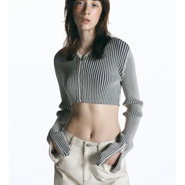 인사일런스 우먼 크롭 리브드 집업 카디건 가디건 MIX 미듐