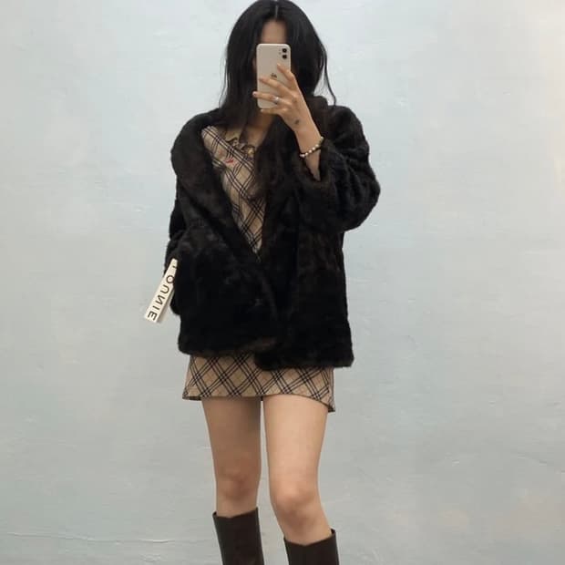 [8542](Dead stock)Lounie brown fur coat#