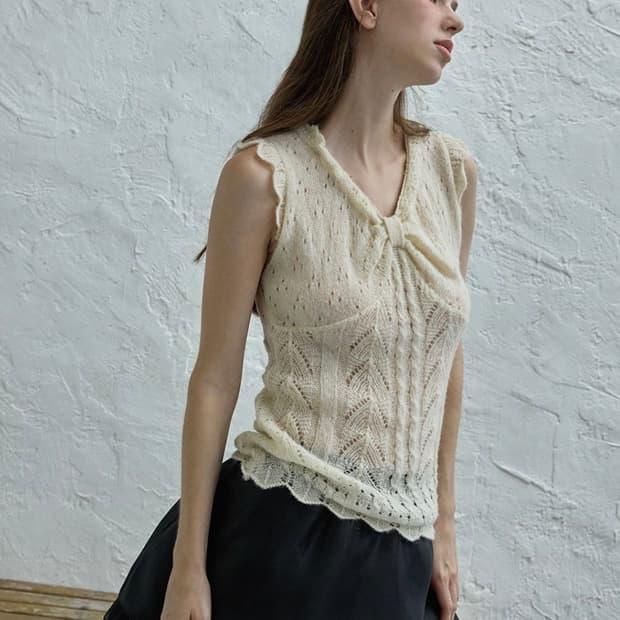 Ribbon sleeveless knit_cream