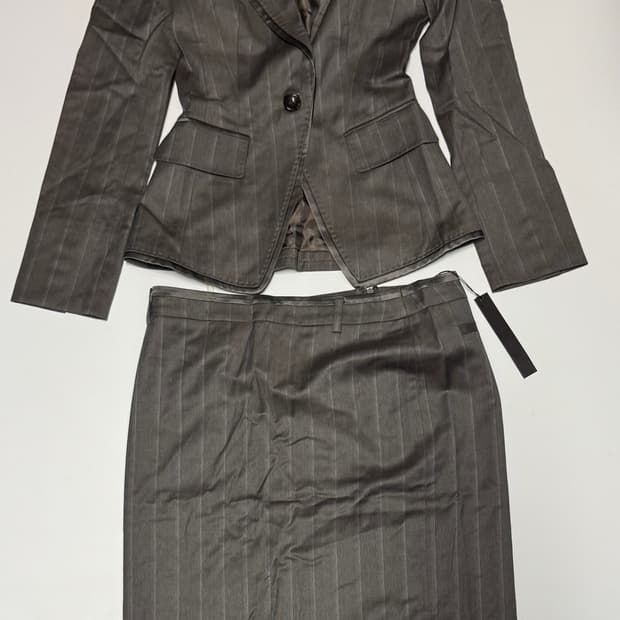 여성 미샤 스트라이프 실크 울 혼방 정장 스커트 셋업