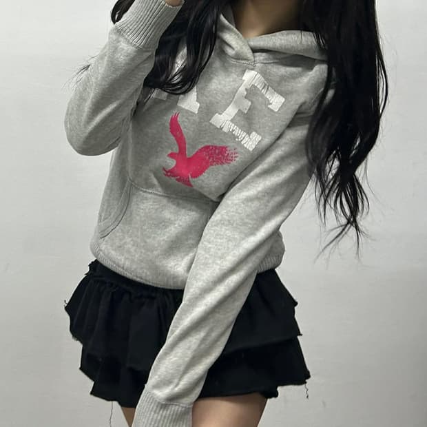 아메리칸이글 y2k 그레이 스웻 셔츠 후드티(S)