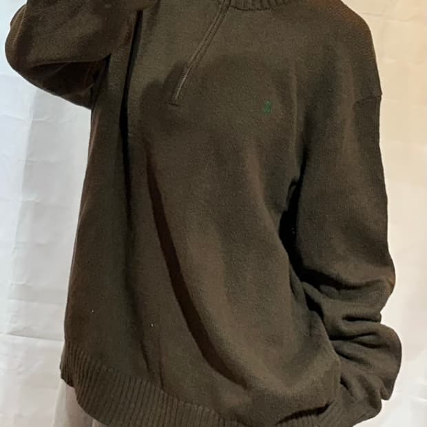 폴로랄프로렌 그린 포니 코튼 반집업 니트