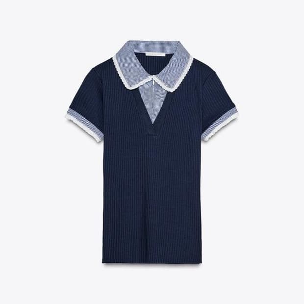 Zara 피터팬 카라 골지 티셔츠 0858307401