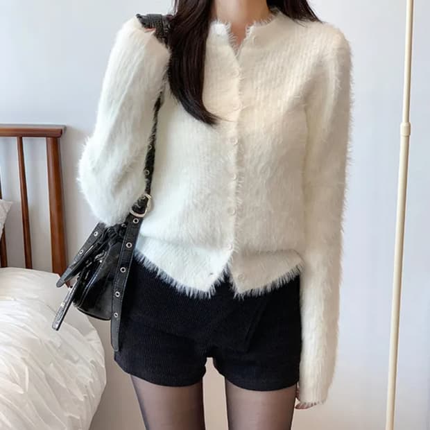 앙고라 퍼 니트 긴팔 가디건