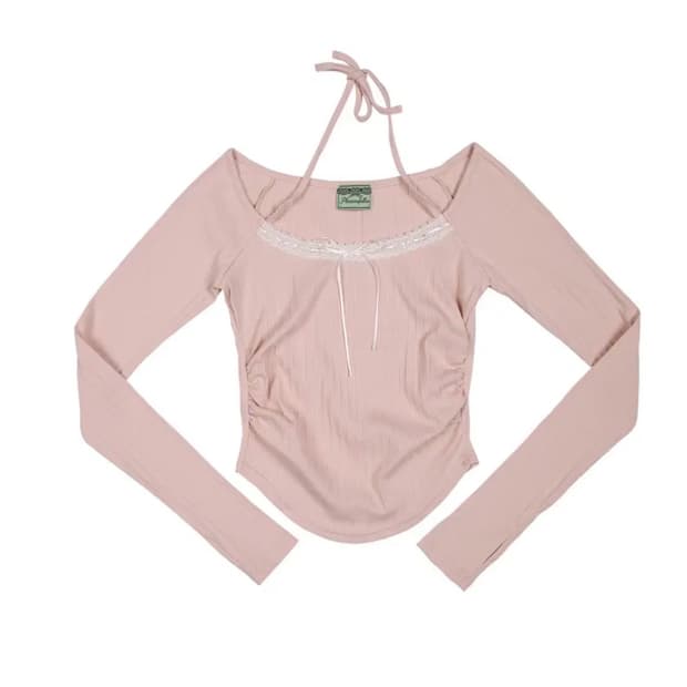 플노팔 핑크 주니 셔링 레이스 홀터탑 팝니다 플리즈노팔로우