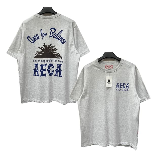 AECA 에이카 화이트 데드스탁 팜 그레이 반팔티 L
