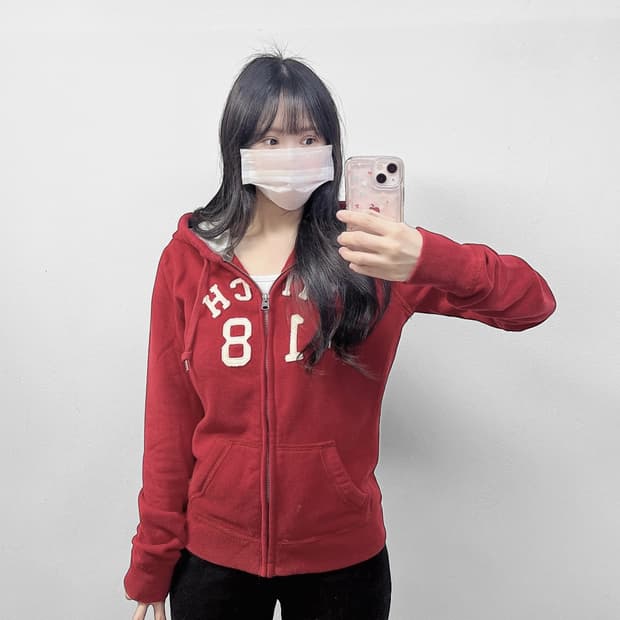 아베크롬비 피치 로고 후드집업 레드