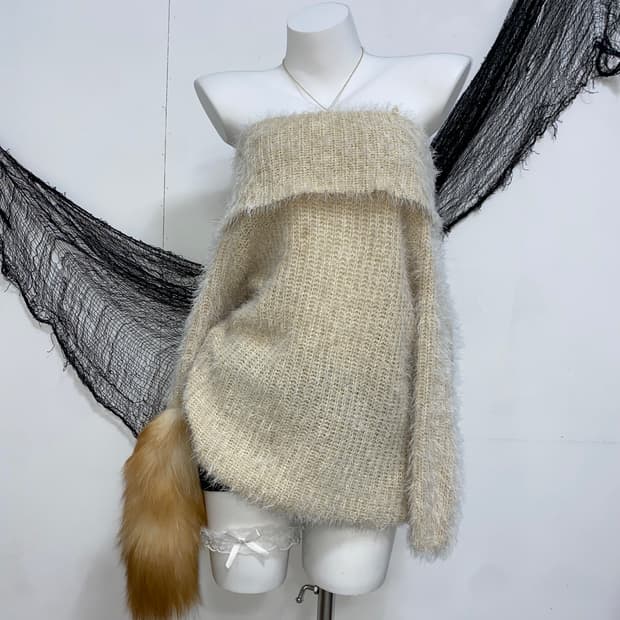 ꒰ঌ 라떼갸루 오프숄더 앙고라 폭닥 니트 ໒꒱