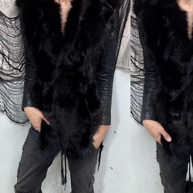 [VKEI] Fur Trimming SheepSkin Coat Jacke