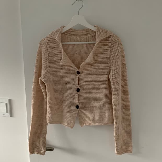 베이지 카라 니트 가디건