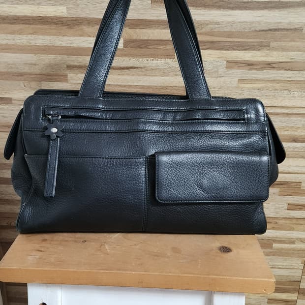 일본빈티지 아시야마티 블랙 가죽 토트백