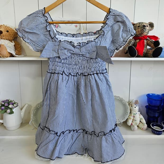 스트라이프 리본 스모크 튜닉탑