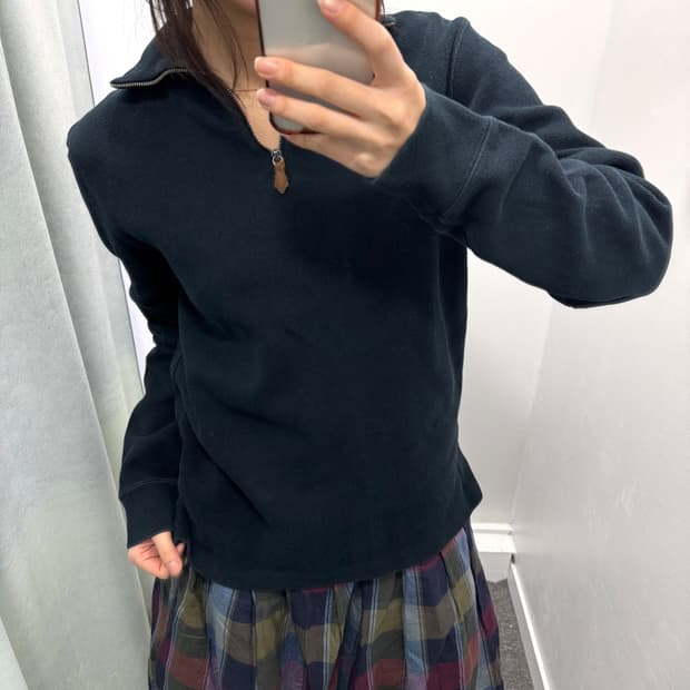 폴로 블랙 반집업 니트