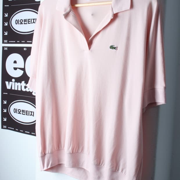 W(L-XL) 라코스테 반팔 카라 티셔츠 브이넥 연핑크-H36863