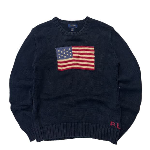 폴로 랄프로렌 성조기 네이비 코튼 니트 스웨터