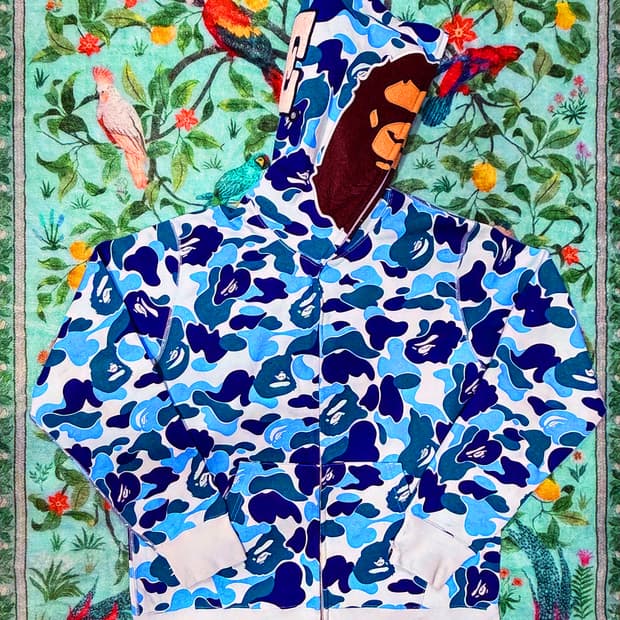 BAPE ABC 카모 세컨드 에이프 풀 집 후드(M) BLUE