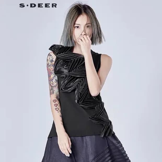 Sdeer Jpn 빈티지 일본 슬리브리스 나시 검정 드레이프 드레이핑