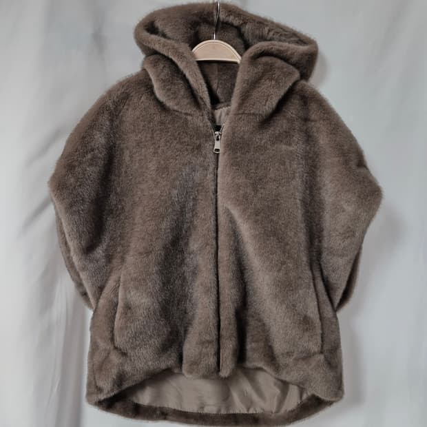 헬렌 카렌 폭 밍크 페이크 퍼 케이프 자켓