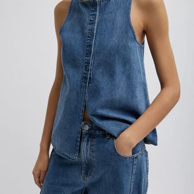 Tibi 중청 데님 스퀘어넥 베스트
