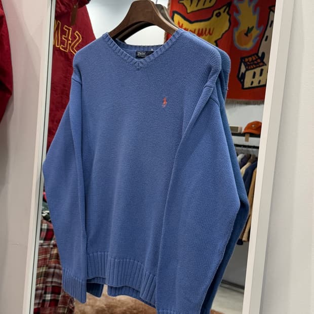 90-00s Polo RL 폴로 랄프로렌 브이넥 니트 (sky blue)