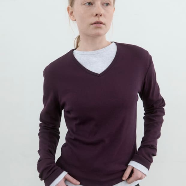 포저 브이넥 롱슬리브 니트 긴팔 티셔츠