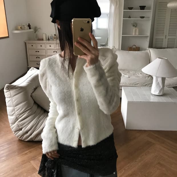 vintage ivory puff cardigan