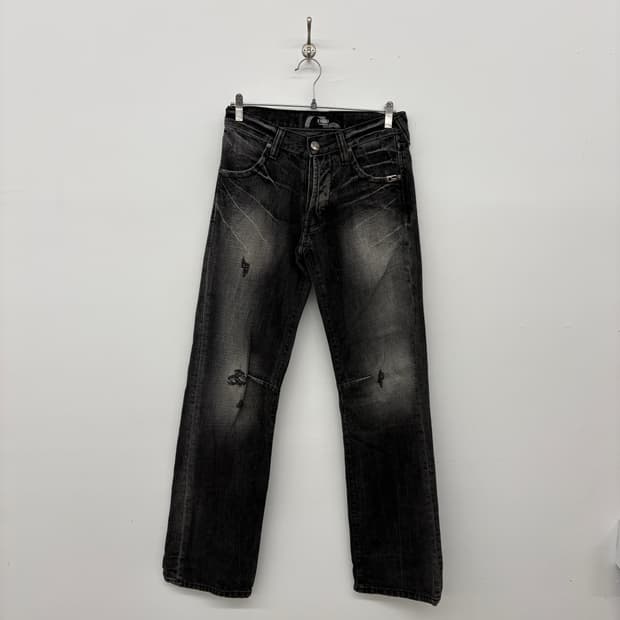 EVISU 에비수 블랙 데님 청바지 데미지진 남성 30in