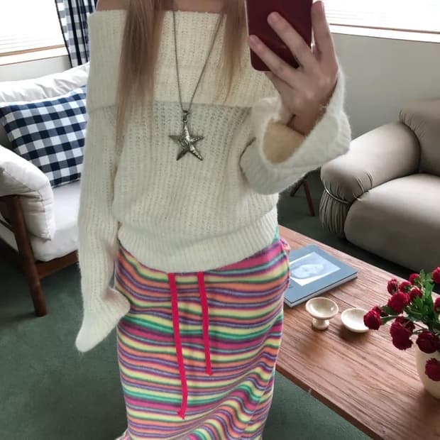 빈티지 무지개 플리츠 롱스커트 김아홉 모래하우스 애프터먼데이 블랙업