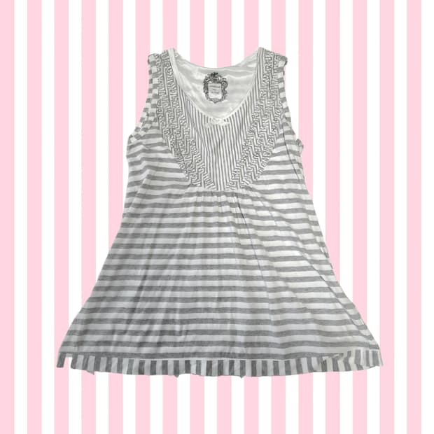 공겜여주 히메갸루 모리걸 스트라이프 리본 프릴 레이스 나시 슬리브리스