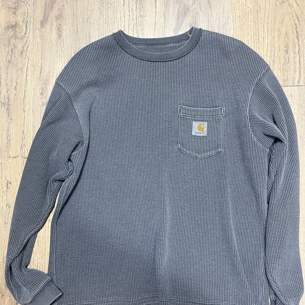 칼하트 WIP 롱슬리브 비스타 와플 티셔츠 블랙 가먼트다이드 l size
