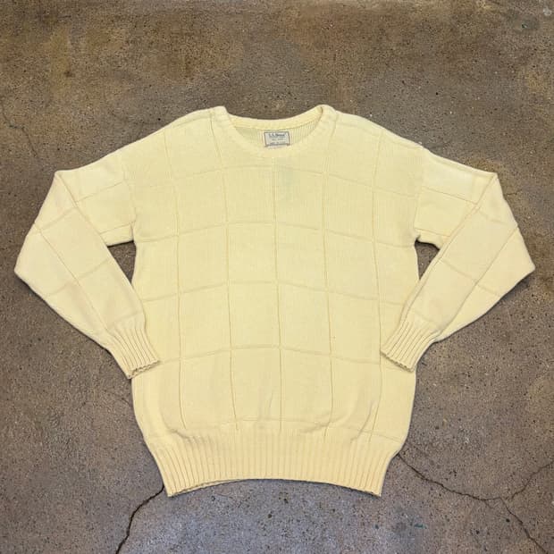 90s Made in USA 빈티지 엘엘빈 연노랑 코튼 니트