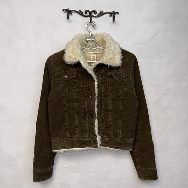 Abercrombie khaki brown corduroy fur jk