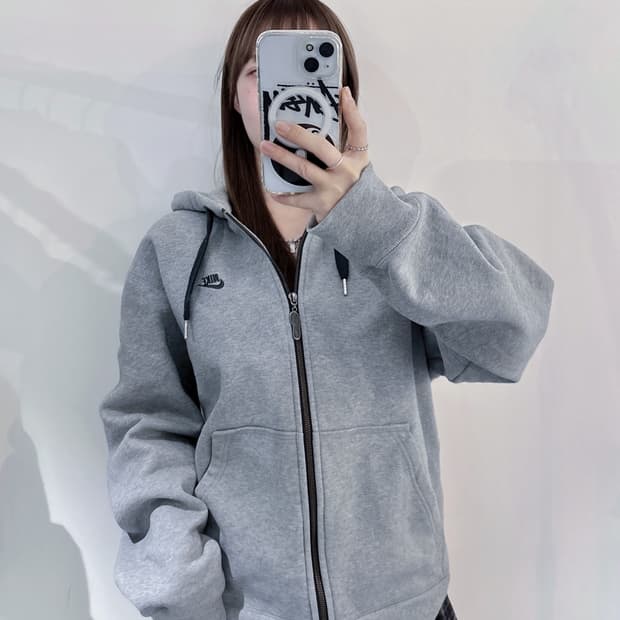 나이키 00‘s 그레이 헤비스웻 스우시 후드집업
