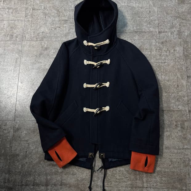 핸드 워머 슬리브 후디드 더플 울 코트