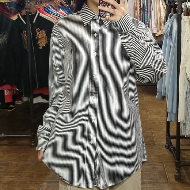 [Hi] 폴로 긴팔 스트라이프 셔츠 블랙
